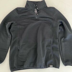 L.L. Bean Black Women Ribbed Quarter Button-Up Top. Womens M.